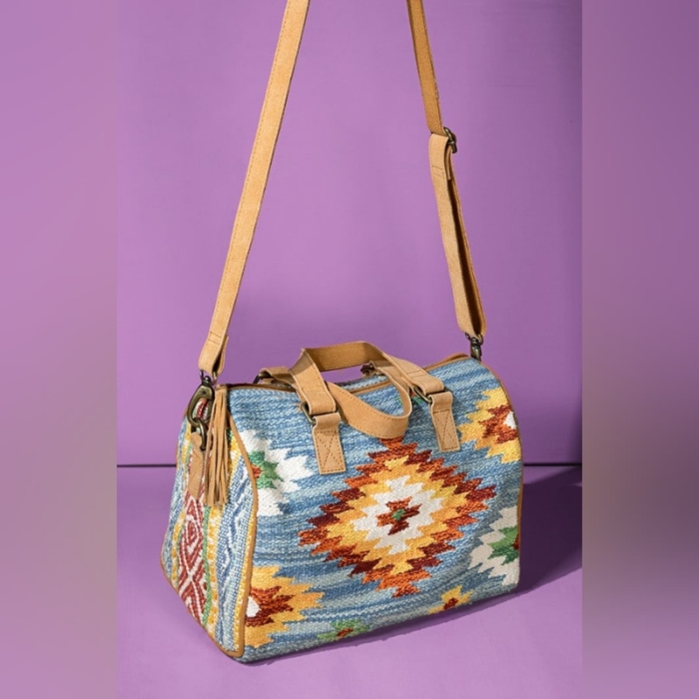Handmade Boho Chic Satchel / Boston Bag - Navajo Aztec Inspired Design - Picture 4 of 14